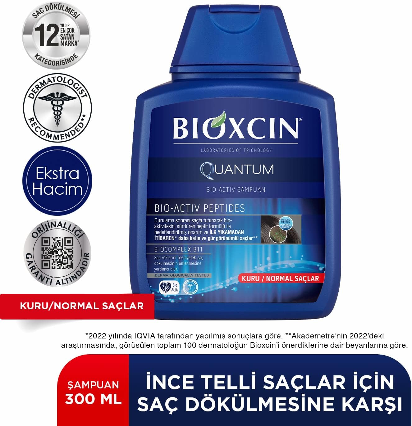 خرید شامپو بیوکسین کوانتوم آبی 300 میلBioxcin Quantum مخصوص موهای خشک و نرمال